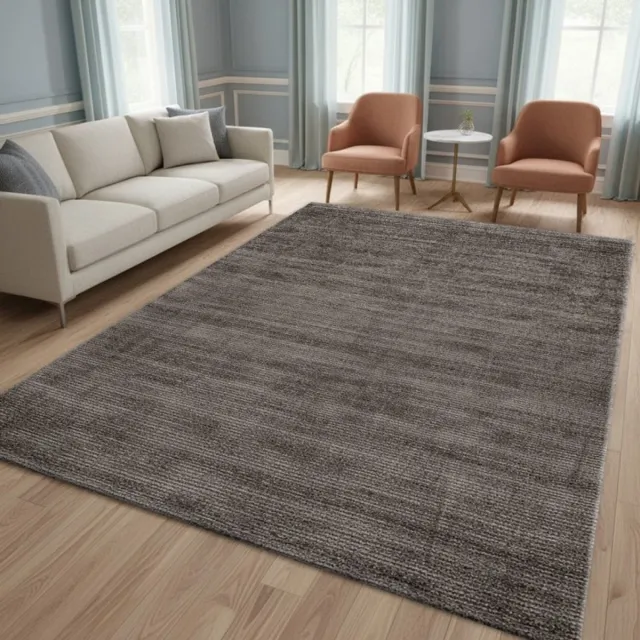 TapisTrend Designer tapijt Taupe 200 cm rond Modern viscose vloerkleed met een ton-sur-ton geborsteld effect voor de woonkamer, slaapkamer en eetkamer
