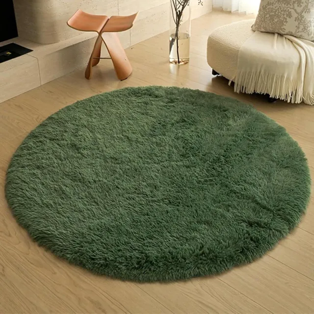 Provento Donkergroen rond tapijt, super zacht, shaggy, wollig, modern design, wasbaar - 80 cm diameter Any