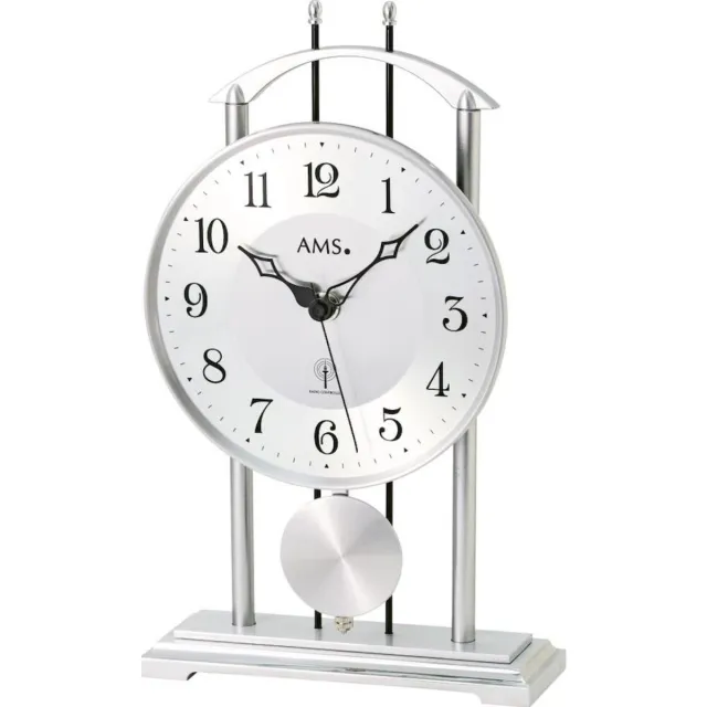 AMS Tafelklok 5192 zilver - zendergestuurd met slinger