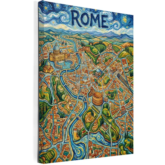 Wall Art 4 You Stadskaart Rome op Canvas | Stadsposter Rome l 75x100cm Full color