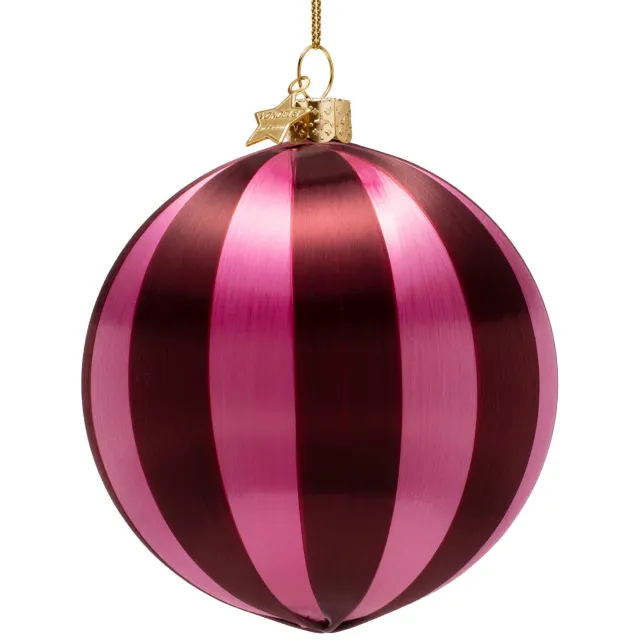 Vondels kerstballen burgundy/roze gestreept (ø12cm) multi