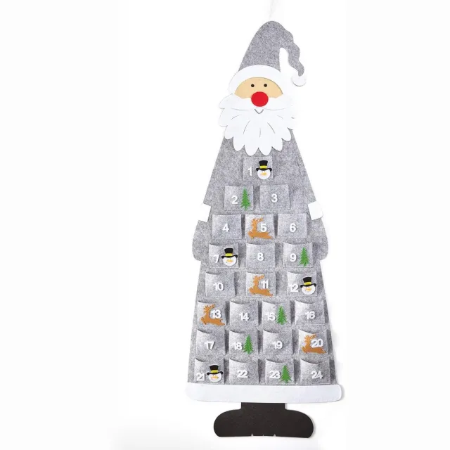 Heitmann DECO Vilten adventskalender Santa - adventskalender om te vullen en op te hangen - Kerstman grijs wit