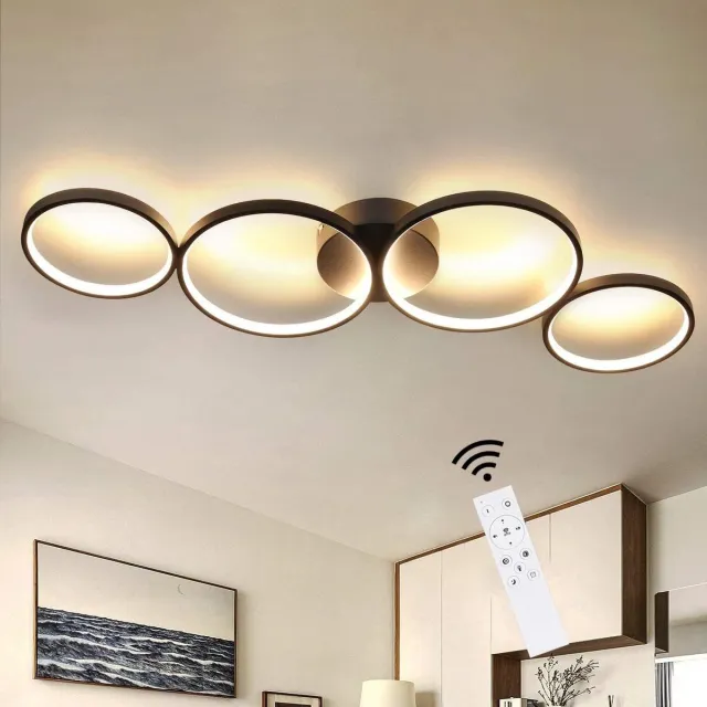 NETTLIFE Plafondlamp LED - 88cm - Zwart - 3000-6000K Dimbaar - 55W Plafondverlichting - modern - Ring Design - 4-Lichts - met Afstandsbediening - voor Slaapkamer | Woonkamer | Kantoor | Keuken