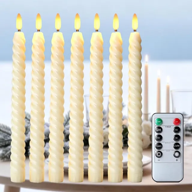 SSTRWGOOD LED-staafkaarsen – Set van 6 – Met afstandsbediening en timer – Vlamloze LED-kaarsen met realistisch flakkereffect – Werkt op batterijen – Warmwit licht – Geschikt voor Kerstmis, Advent en tafeldecoratie – Afmetingen: 2 x 25 cm Ivoorwit
