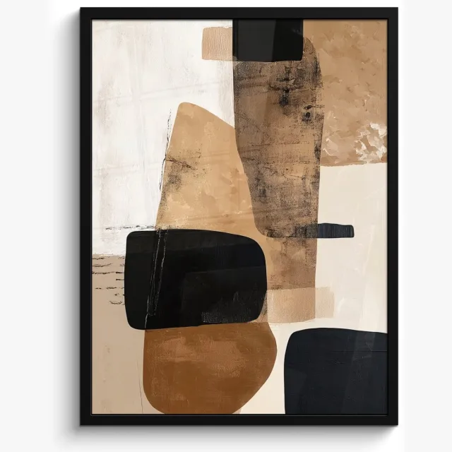 FrameYourWall Poster in lijst - Fotolijst 60x80 cm - Posters - Vlakken - Abstract - Zwart - Strepen - Posterlijst zwart - Decoratie - Wanddecoratie woonkamer - Muurdecoratie slaapkamer
