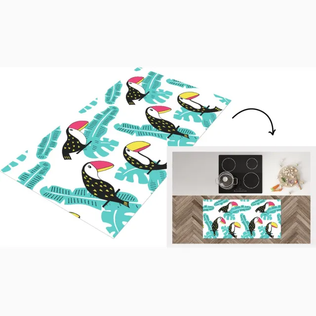 KitchenYeah Keukenloper - Loper keuken - Patroon - Jungle - Toekan - 120x60 cm - Keukenloper vinyl Multicolor