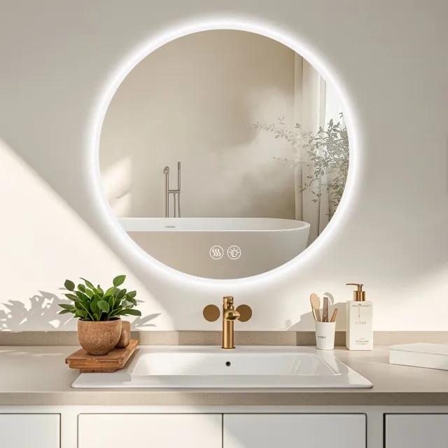 MODFU Badkamerspiegel - Rond - Met Ledverlichting En Anti-Condens - Modern - Glas En Metaal - Zilver - 70 Cm