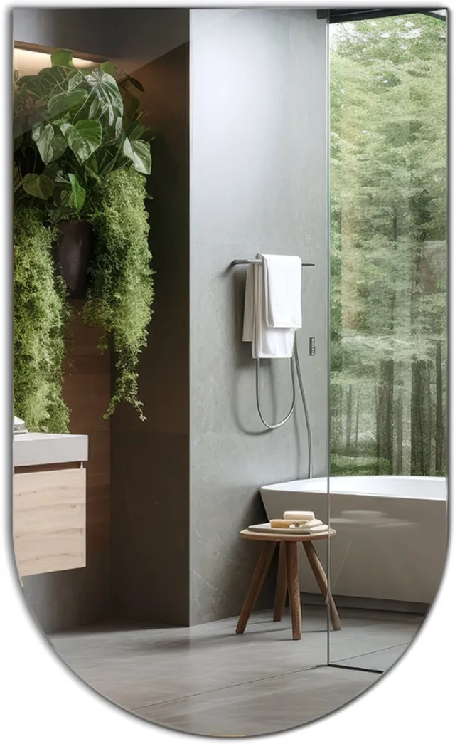 TULUP Wandspiegel – Spiegel met afgeschuinde ovale vorm – 40×70 cm – Decoratieve wandspiegel – Grote spiegel woonkamer – Glazen design spiegel – Ophangspiegel voor hal of gang Zilver