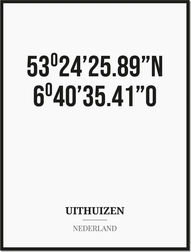 Studio216 Poster/kaart UITHUIZEN met coördinaten zwart, wit