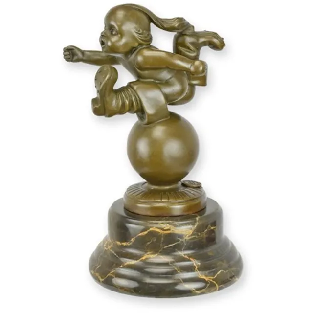 Moritz Bronzen Sculptuur Tom Thumb – Art Deco Beeld op Marmeren Voet – Bronzen Decoratiefiguur – 19,9 cm – 1,96 kg Bronce