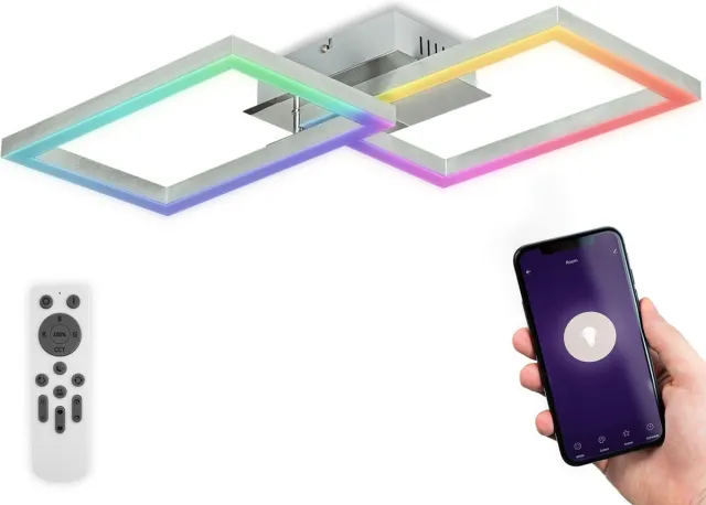 B.K.Licht Slimme Plafondlamp - smart WiFi Frame plafonniére - 38x50 cm - CCT - 2500-6500 Kelvin - RGB - app en afstandsbediening - dimbaar - 30W aluminiumkleuren
