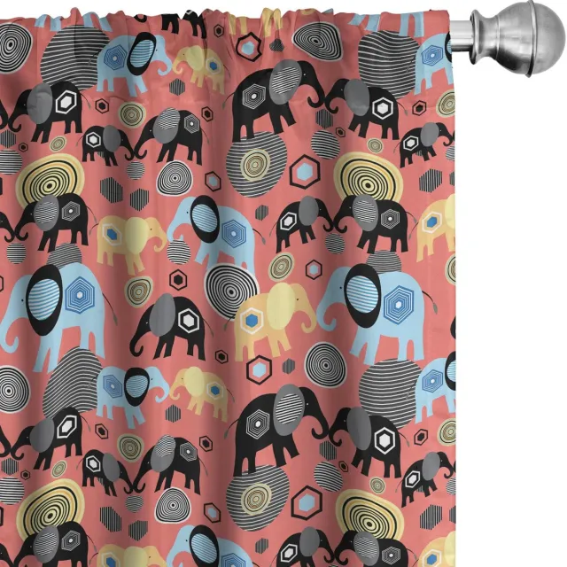 ABAKUHAUS olifanten-gordijnen – 2x75x175 cm – microvezel – halfschaduw – veelkleurig Mehrfarbig