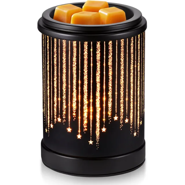 Lemlit Elektrische Wax Melter - Sterrenregen Design - Warm Sfeerlicht - Zwarte Metalen Geurbrander voor Wax Melts en Geurblokjes Zwart-4