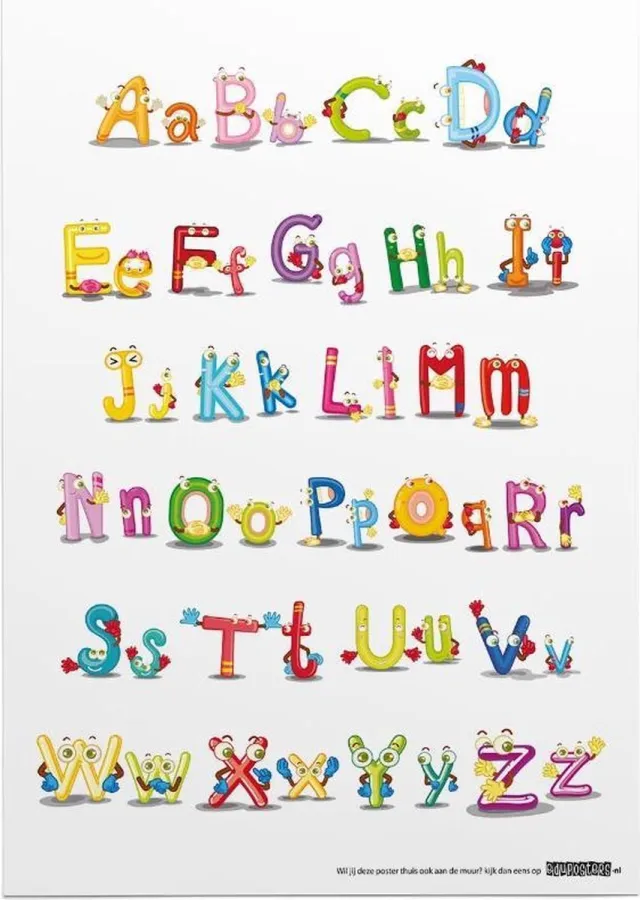 eduposters Educatieve poster (Posterpapier) - Taal alfabet funky balloons - 29.7 x 42 cm (A3) Beige