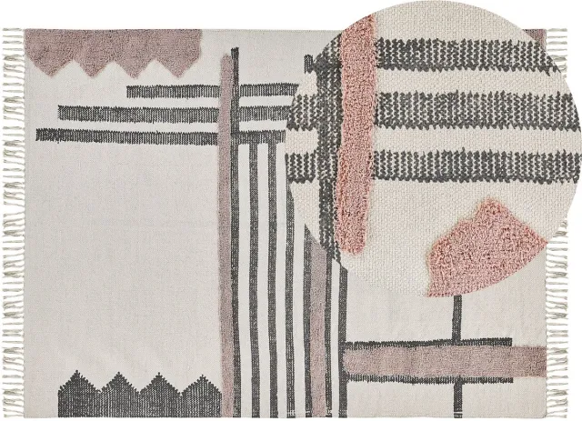 Beliani MURADIYE - Laagpolig vloerkleed - Beige - 140 x 200 cm - Katoen