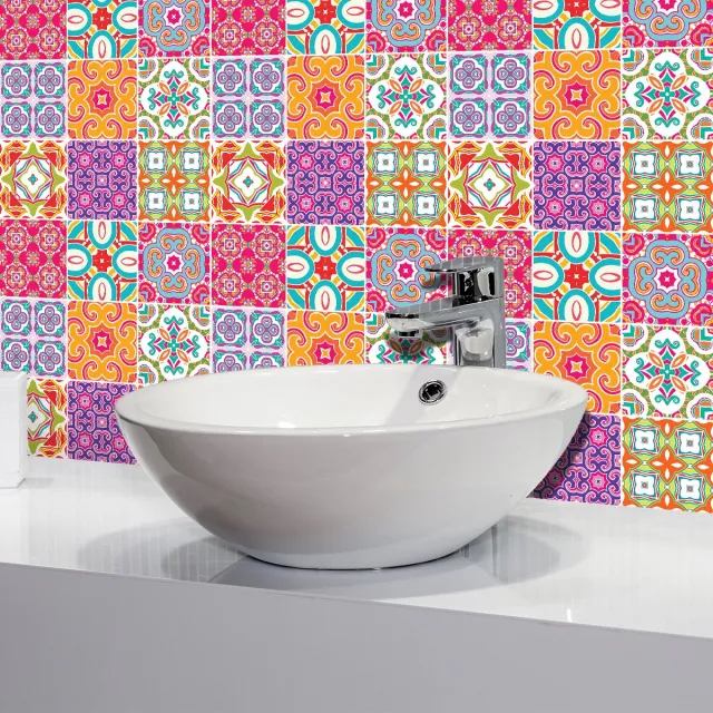 Ambiance Sticker Zelfklevende tegelmuurstickers voor keuken en badkamer - 9 cementtegelstickers (Roemeense stijl) - 9 stickers, 10x10 cm Multi color