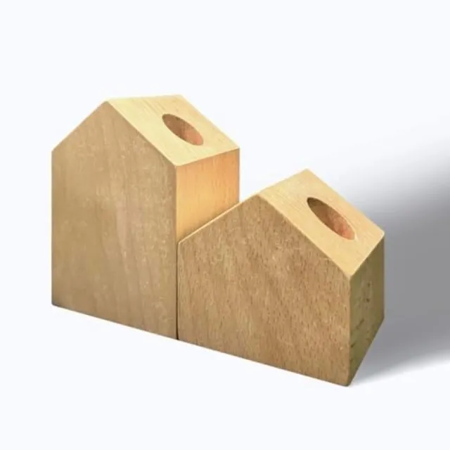 PromoHome Houten Kaarsenhouders Set van 2 - Moderne Boekensteunen Bruin