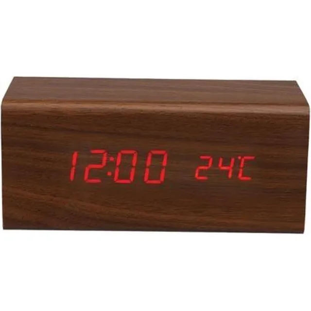 Perel HOUTEN KLOK MET KALENDER EN TEMPERATUUR 18 x 8 x 8 cm bruin