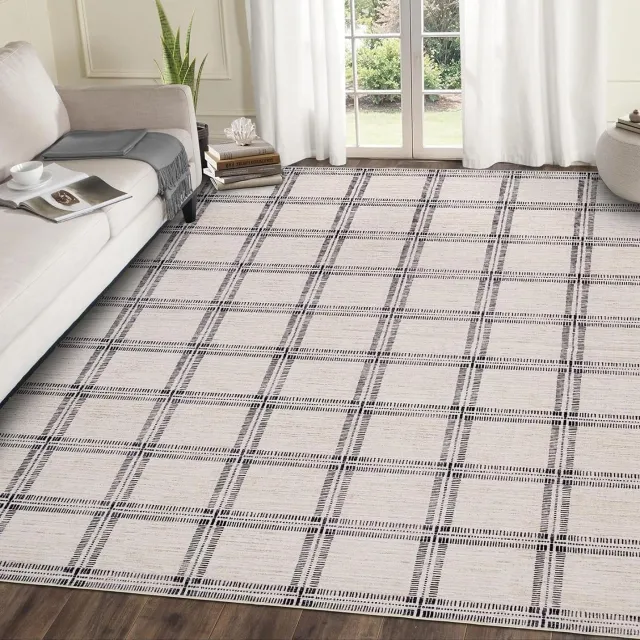 Danky Zacht Vloerkleed - Machinewasbaar Antislip Tapijt met geometrisch lijnpatroon voor Woonkamer en Slaapkamer - Beige 200 x 290 cm