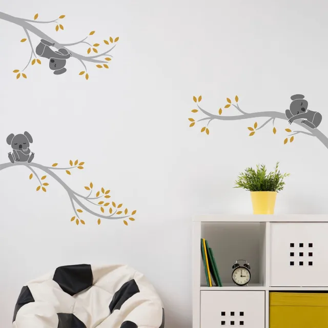 Ambiance Sticker Muurstickers - Schattige koala's op takken - Transparante achtergrond - 90x135cm Multi color