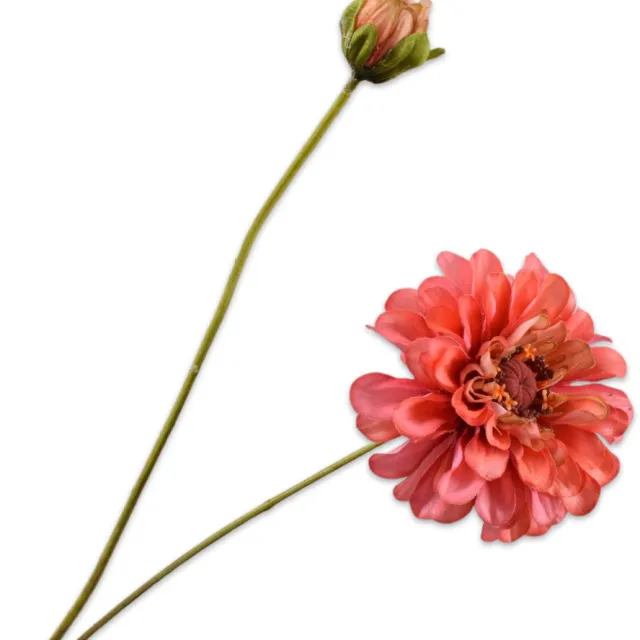 Silk-ka Kunstbloem-Zijde Bloemen Zinnia Tak Roze-Oranje 62 cm