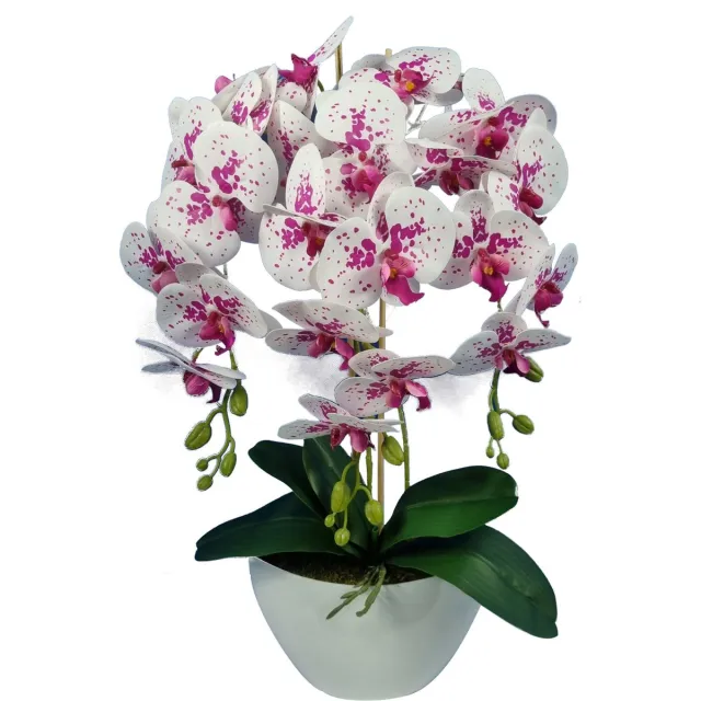 Damich Kunst Orchidee in Bloempot - Voor binnen - Hoogte ca. 60cm - Wit/rood
