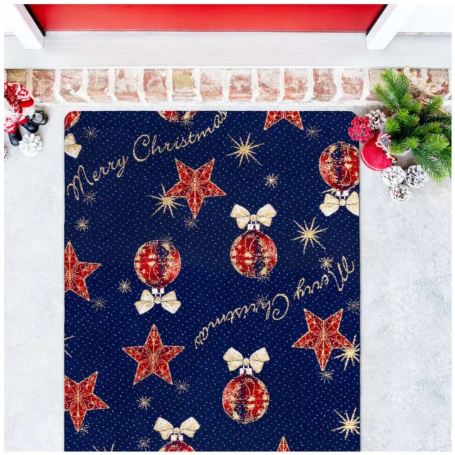 ANRO Merry Christmas Kerst vloerkleed Blauw 80x120 cm - Glitter