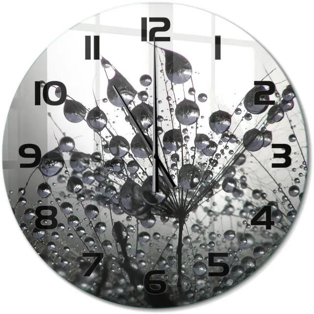 TULUP Wandklok - Paardenbloemzaden Wandklok Glas Met Motief - fi60 cm - Zwart-wit Decoratieve Glazen Klok - Zwarte handen - Ronde Klok - Gekleurde Glazen Klok - Glazen Klok Met Print