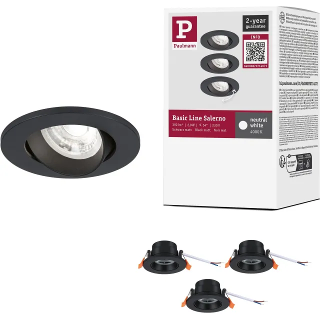 Paulmann LED-inbouwlamp Salerno 4000K 67 mm 3x204lm 3x2,9W Zwart mat