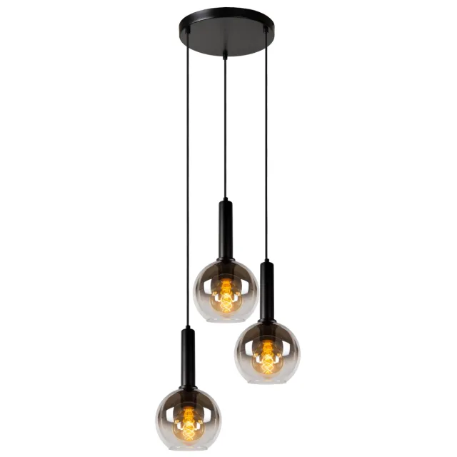 Lucide MARIUS - Hanglamp - Ø 48,5 cm - 3xE27 - Zwart Zwart, Fumé