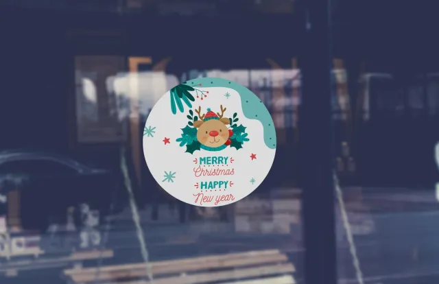 3motion Kerststicker- Merry Christmas happy new year 5 stuks - raamsticker - 40cm diameter - gemakkelijk te plaatsen en te verwijderen Multi-colour