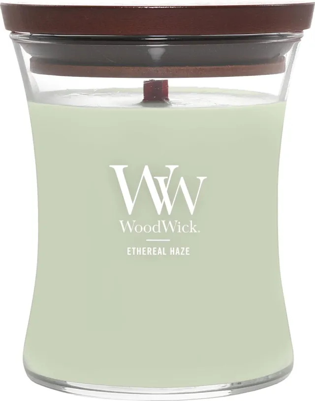 Woodwick Hourglass Medium Geurkaars - Ethereal Haze - 60 branduren Groen
