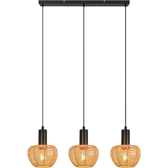 Glitzerlife Hanglampen - Boho Retro Vintage Lang - 3xE27 - Verstelbare hoogte - Rattan papierkoord ijzer - Ø18cm - 25W - eetkamer verstelbaar - Eetkamer Slaapkamer Woonkamer Rechte baan Nr. 3