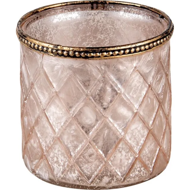 Clayre & Eef Theelichthouder Ø 10x10 cm Bruin Glas Metaal Rond Waxinelichthouder