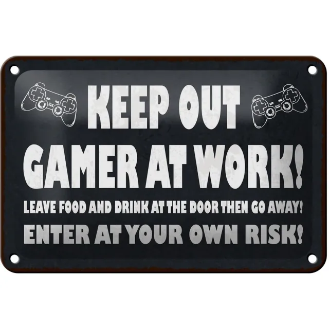 Femer Blechschild Spruch 12x18 cm Keep out Gamer at work Deko Schild zwart