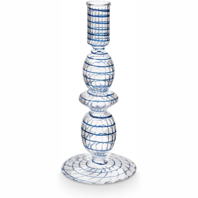 Pip Studio Kandelaar Swirl - Kaarsenhouder van Glas - Donkerblauw - 20cm