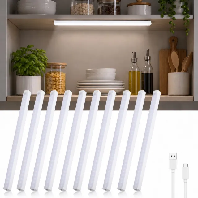 LOVHAUS 10 Stuks LED Kastlamp 50 cm – Bewegingssensor – USB Oplaadbaar – 6000K Koel Wit