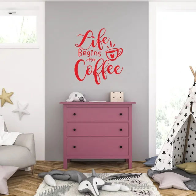 MC Living Muursticker - Life Begins After Coffee - 40,6 x 46,9 - Rood