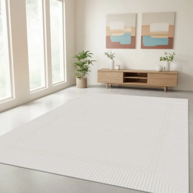 TapisTrend Designer tapijt Beige 160x230 cm Klassiek acryl vloerkleed met een dunne geometrische rand voor de woonkamer, slaapkamer en eetkamer