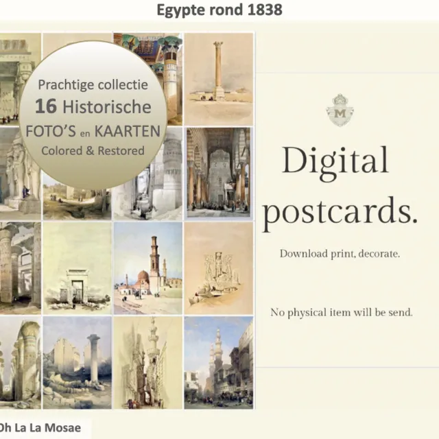 Oh La La Mosae Egypte rond 1838 | 16 digitaal postcards 10x15cm | Makkelijk downloaden, printen en decoreren. kleurijk