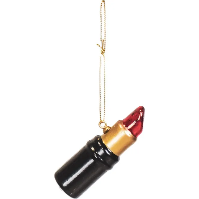 Housevitamin Lippenstift Kerstballen - Set van 2 - Glas- 9x3x3cm rood