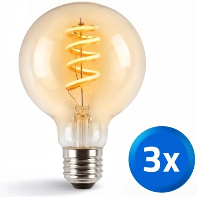 RexTech Zigbee E27 spiraal filament G95 lampen - Set van 3 - Dual White - Amberkleurig - 4 watt - 330 lumen - Slimme bediening met Smart Life app - Slimme verlichting