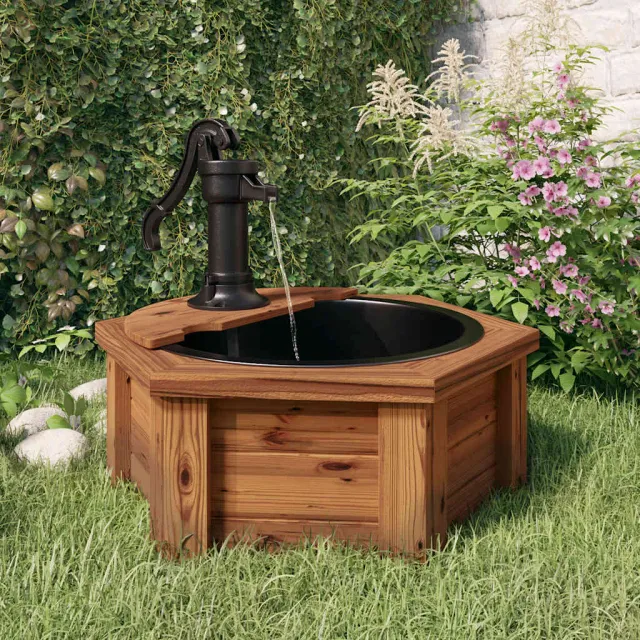 vidaXL Waterfontein met pomp 57x57x53 cm massief vurenhout Bruin