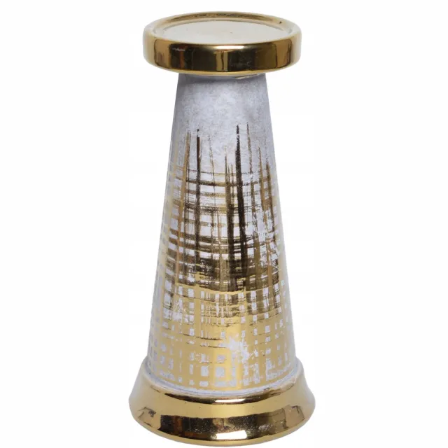 Ewax Moderne Betonlook Kaarsenhouder Grijs/Goud 18cm