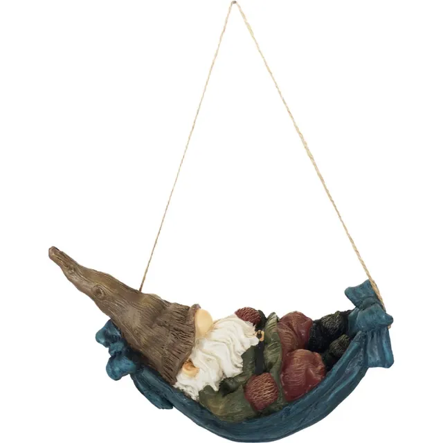 True to Nature Tuinkabouter hangmat - 22 cm - bruin - ophang touw - tuin- en binnendecoratie - polyresin beeldje Multicolor