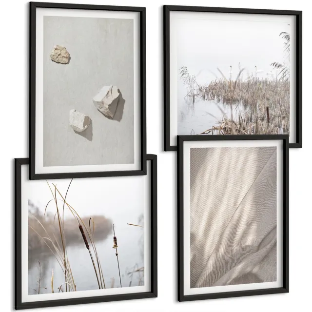 Coloray 4-Delige Schilderij Set - Close-Ups Van Moderne Boho-Stijl Structuren - 40 x 40 cm En 40 x 60 cm - Decoratieve Schilderijen - Woonkamer - Interieur - Muurdecoratie Zwarte lijst