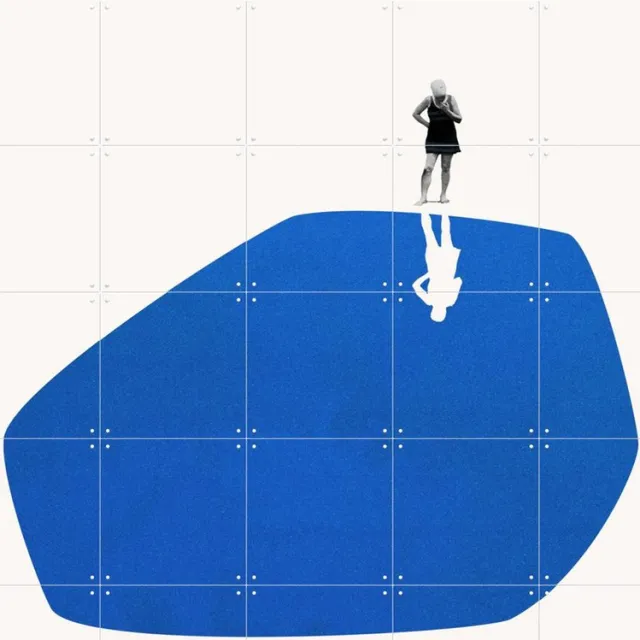 IXXI Self Reflection, Maarten Léon - 100 x 140 cm - Grote wanddecoratie en posters - Geometrische Kunst, Illustraties, Minimalisme, Abstract, Grafisch Koele tinten / Blauw
