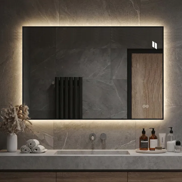 COVREO Wandspiegel 70x50 cm zilver aluminium, LED, anti-condens, badkamer Silver