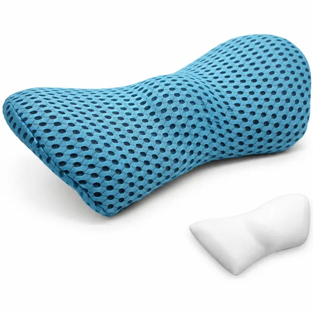 SWGOTA Hemelsblauw lendenkussen van traagschuim, 46 x 23 x 11 cm, gevormde lendensteun met polyester meshhoes voor bank, auto en kantoor