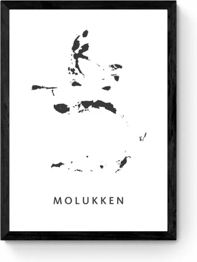Kunst in Kaart Molukken - Ingelijste Poster Zwart, Wit